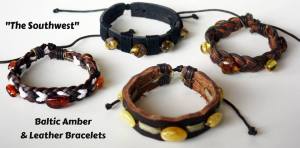 Men's Leather and Baltic Amber Bracelets